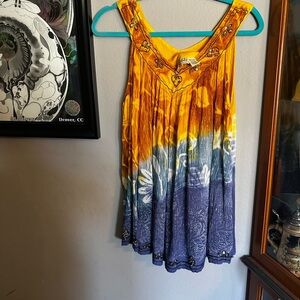 Vibrant Vintage Yellow and Blue Women's Bohemian Sequin Blouse